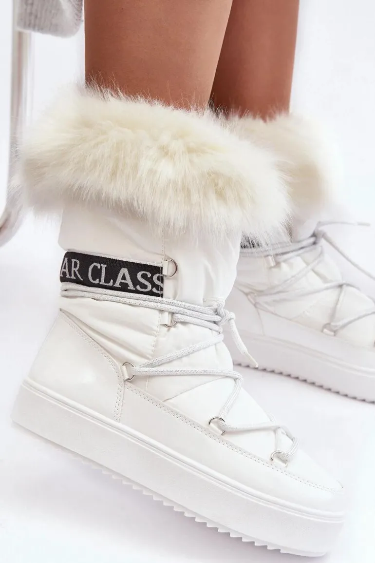 Damskie Śniegowce Sznurowane Białe Santero - Białe