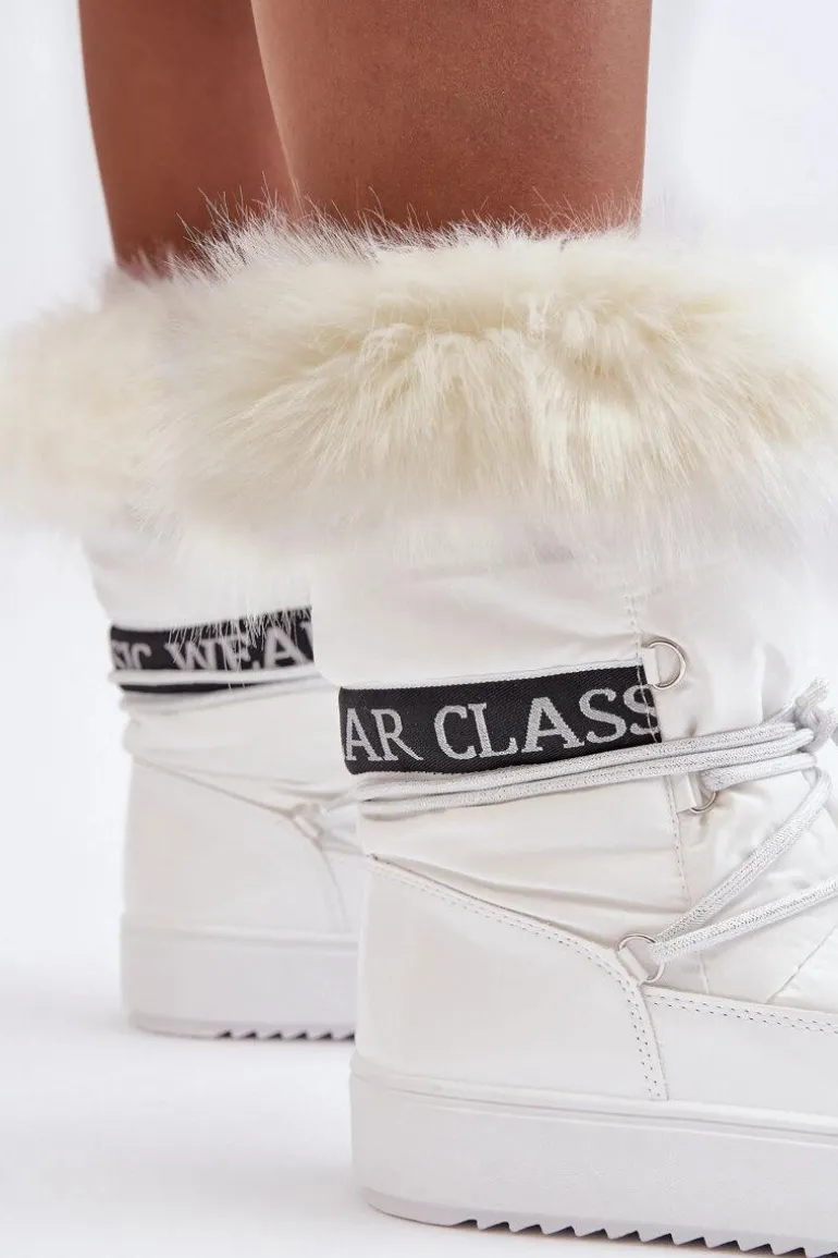 Damskie Śniegowce Sznurowane Białe Santero - Białe