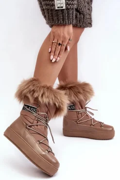 Damskie Śniegowce Sznurowane Ciemnobeżowe Santero