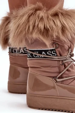 Damskie Śniegowce Sznurowane Ciemnobeżowe Santero