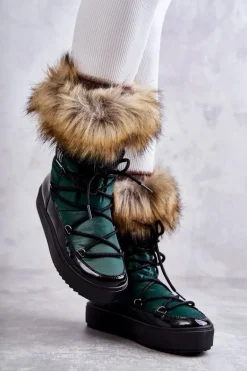 Damskie Śniegowce Sznurowane Zielone Santero