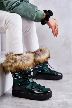 Damskie Śniegowce Sznurowane Zielone Santero