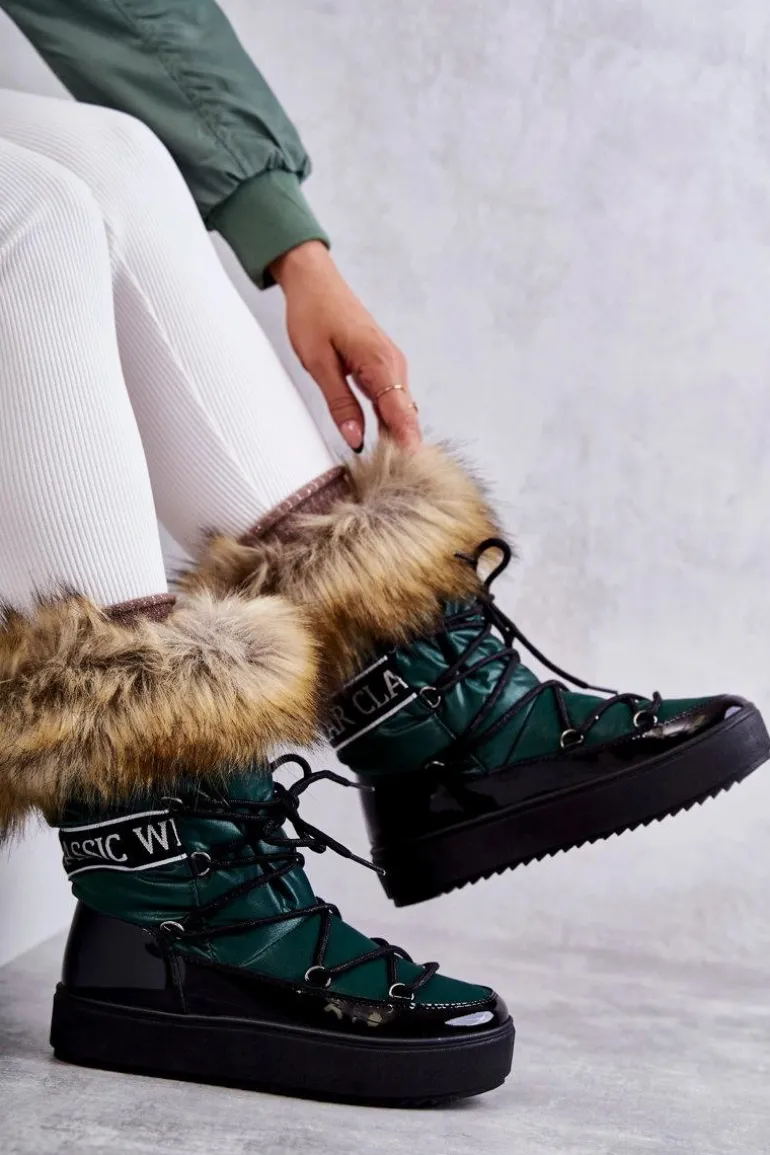 Damskie Śniegowce Sznurowane Zielone Santero