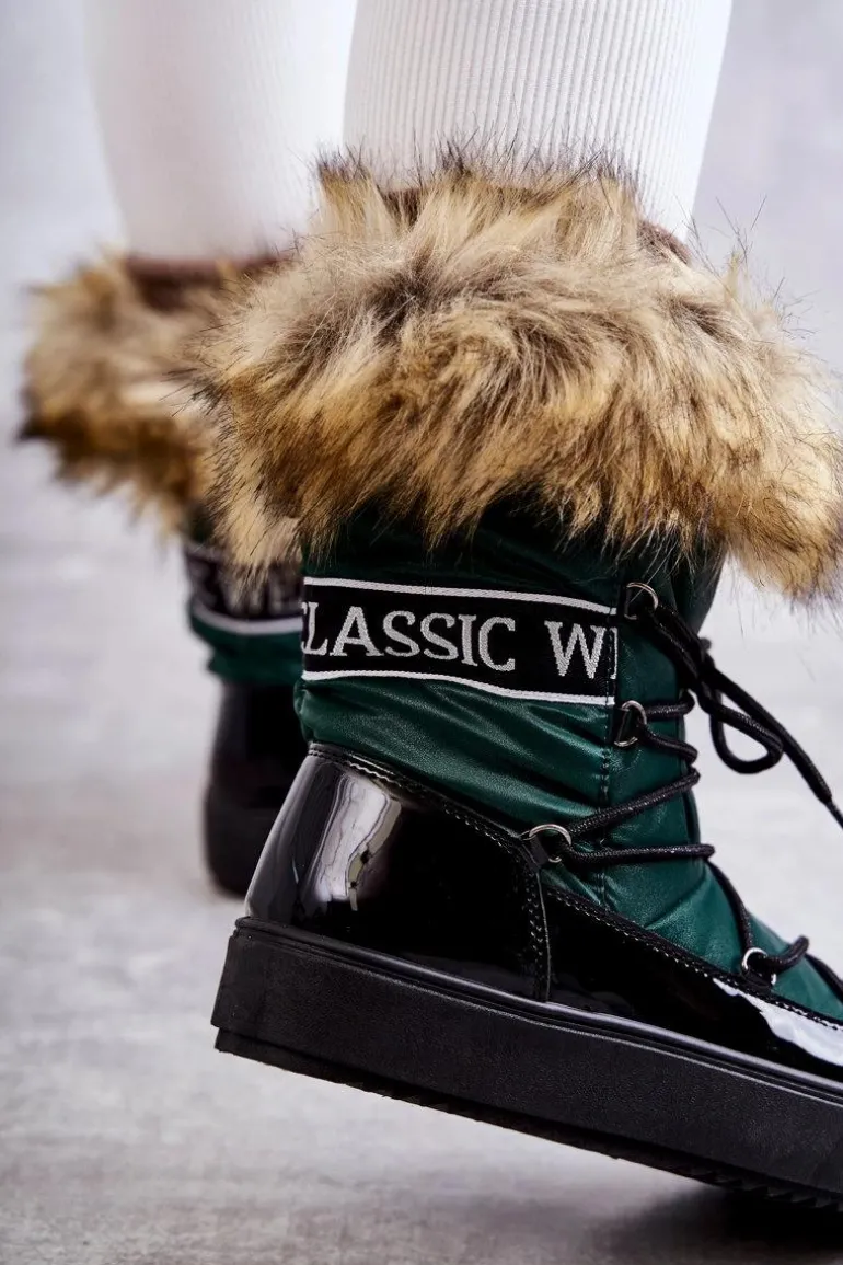 Damskie Śniegowce Sznurowane Zielone Santero