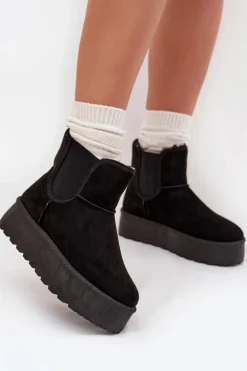 Damskie Śniegowce Z Elastyczną Wstawką Czarne Kiora