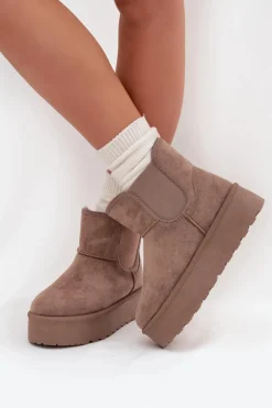 Damskie Śniegowce Z Elastyczną Wstawką Khaki Kiora