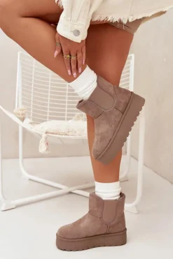 Damskie Śniegowce Z Elastyczną Wstawką Khaki Kiora