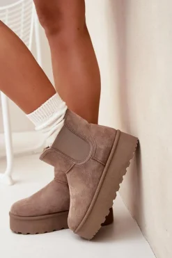 Damskie Śniegowce Z Elastyczną Wstawką Khaki Kiora