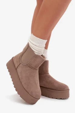 Damskie Śniegowce Z Elastyczną Wstawką Khaki Kiora