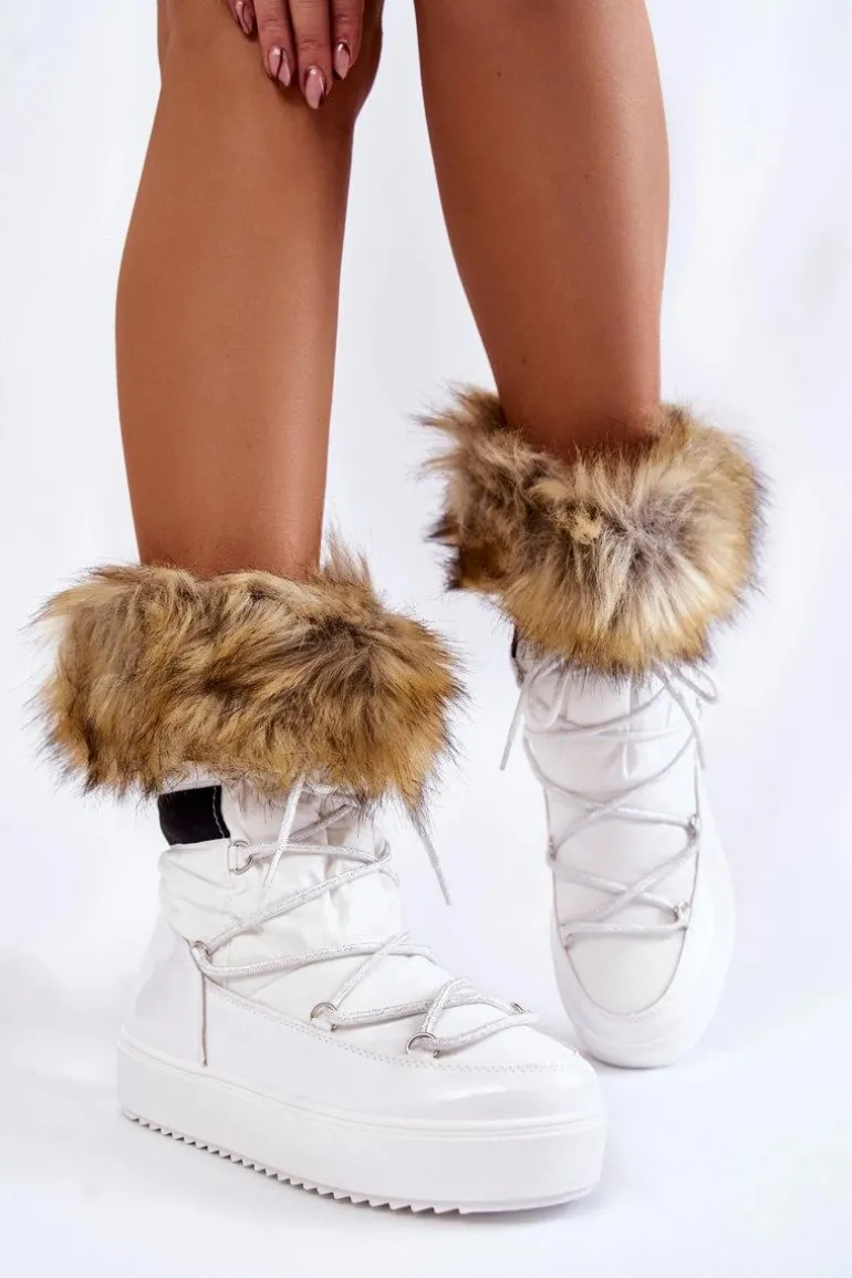 Damskie Śniegowce Z Futerkiem Sznurowane Białe Shannon