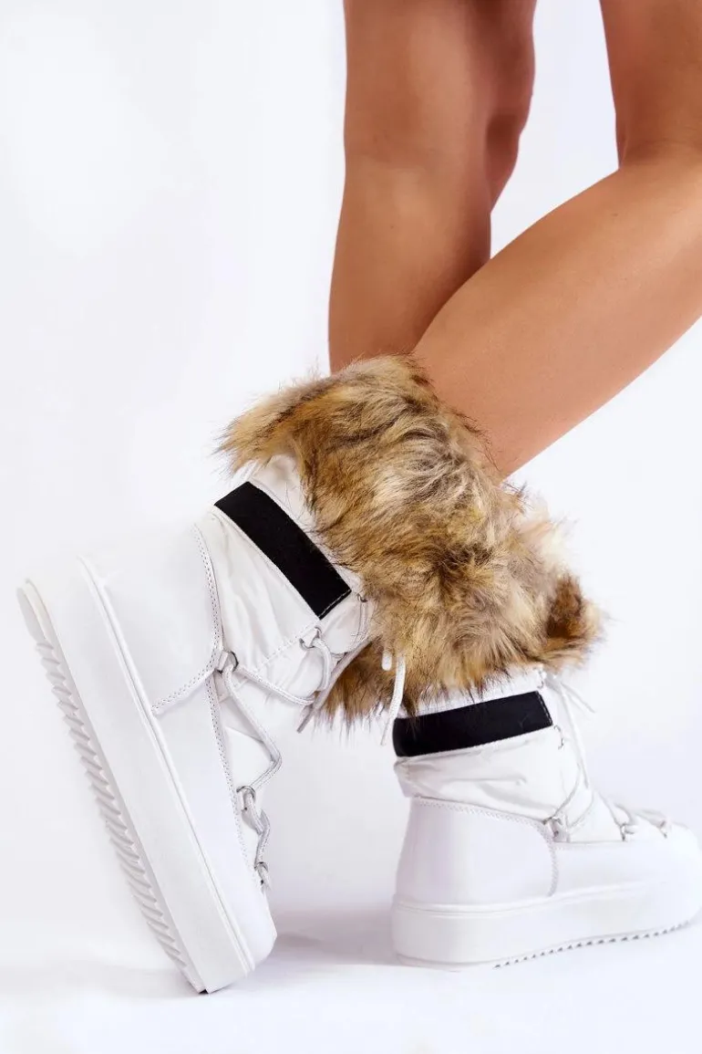 Damskie Śniegowce Z Futerkiem Sznurowane Białe Shannon