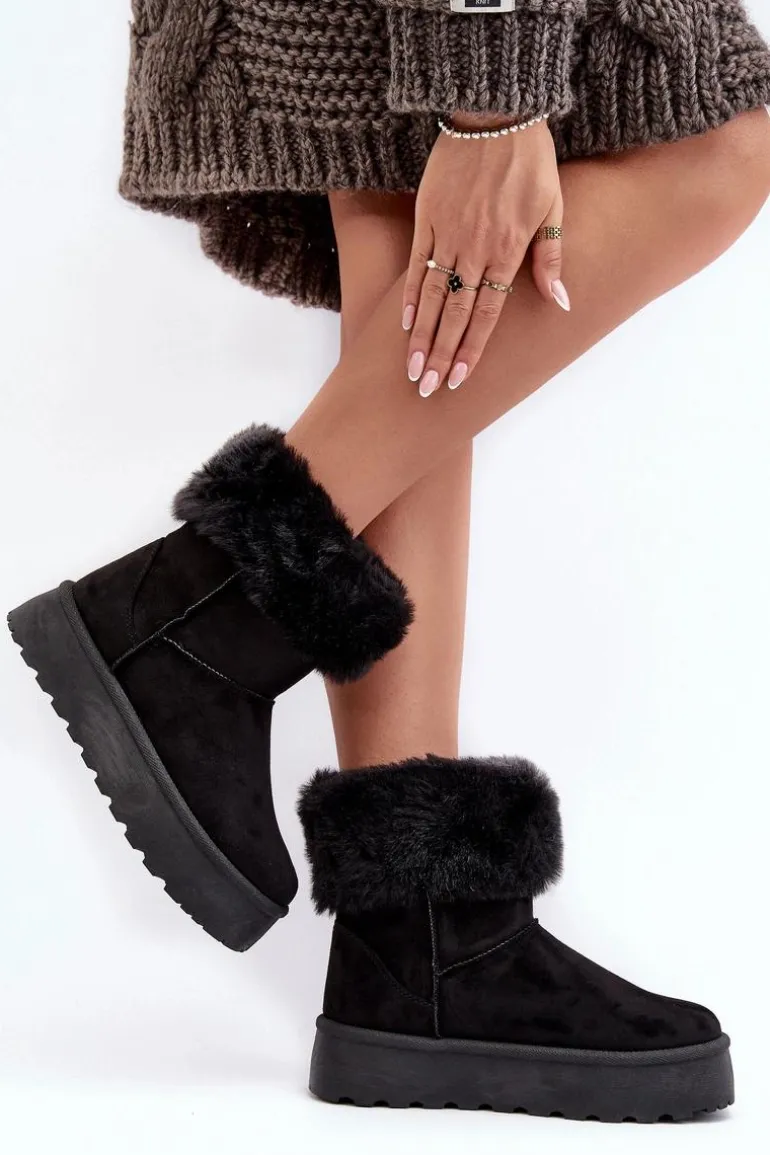 Damskie Śniegowce Z Futerkiem Czarne Rainsa