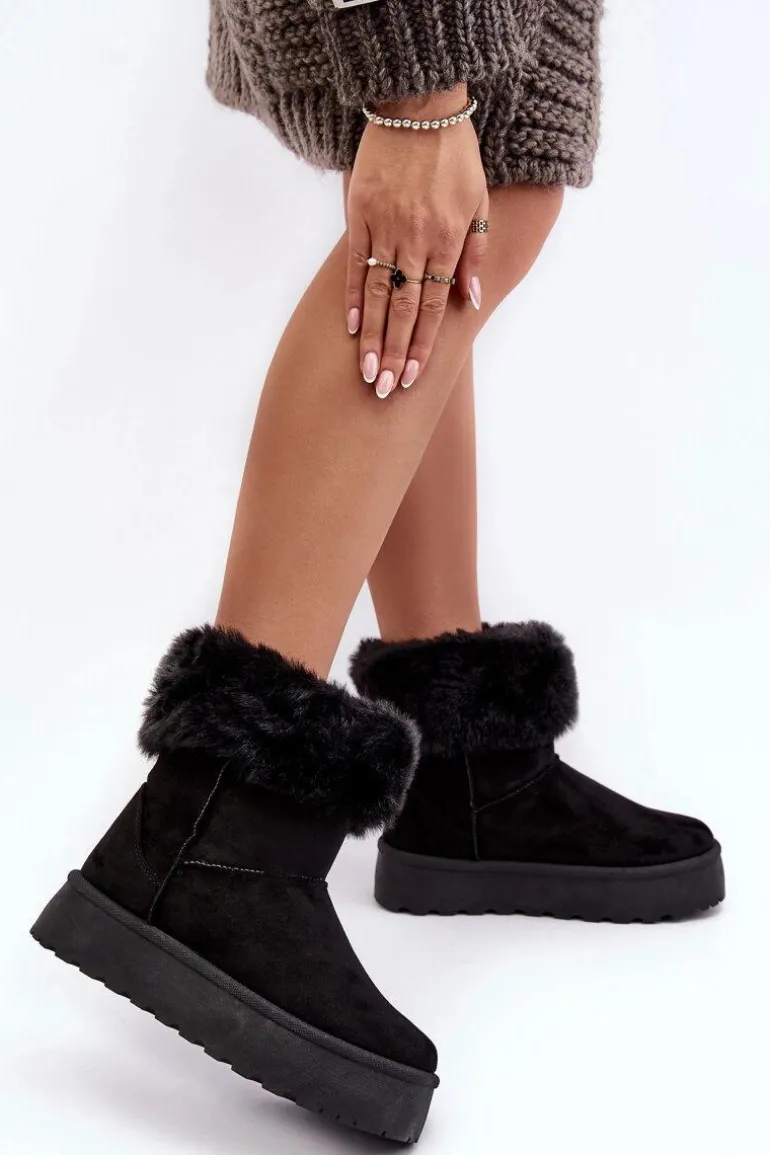 Damskie Śniegowce Z Futerkiem Czarne Rainsa