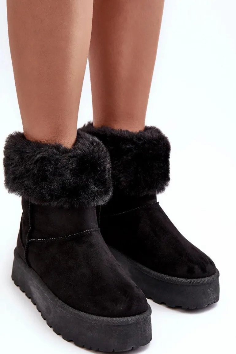 Damskie Śniegowce Z Futerkiem Czarne Rainsa
