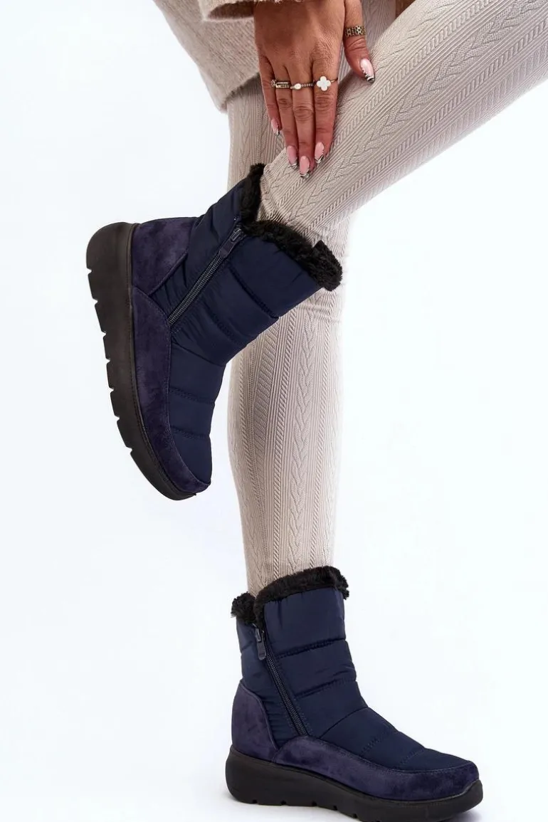 Damskie Śniegowce Z Futerkiem Granatowe Primose