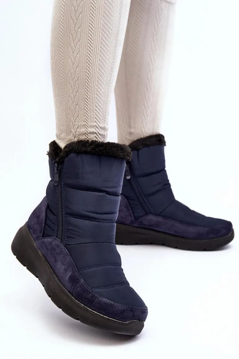 Damskie Śniegowce Z Futerkiem Granatowe Primose