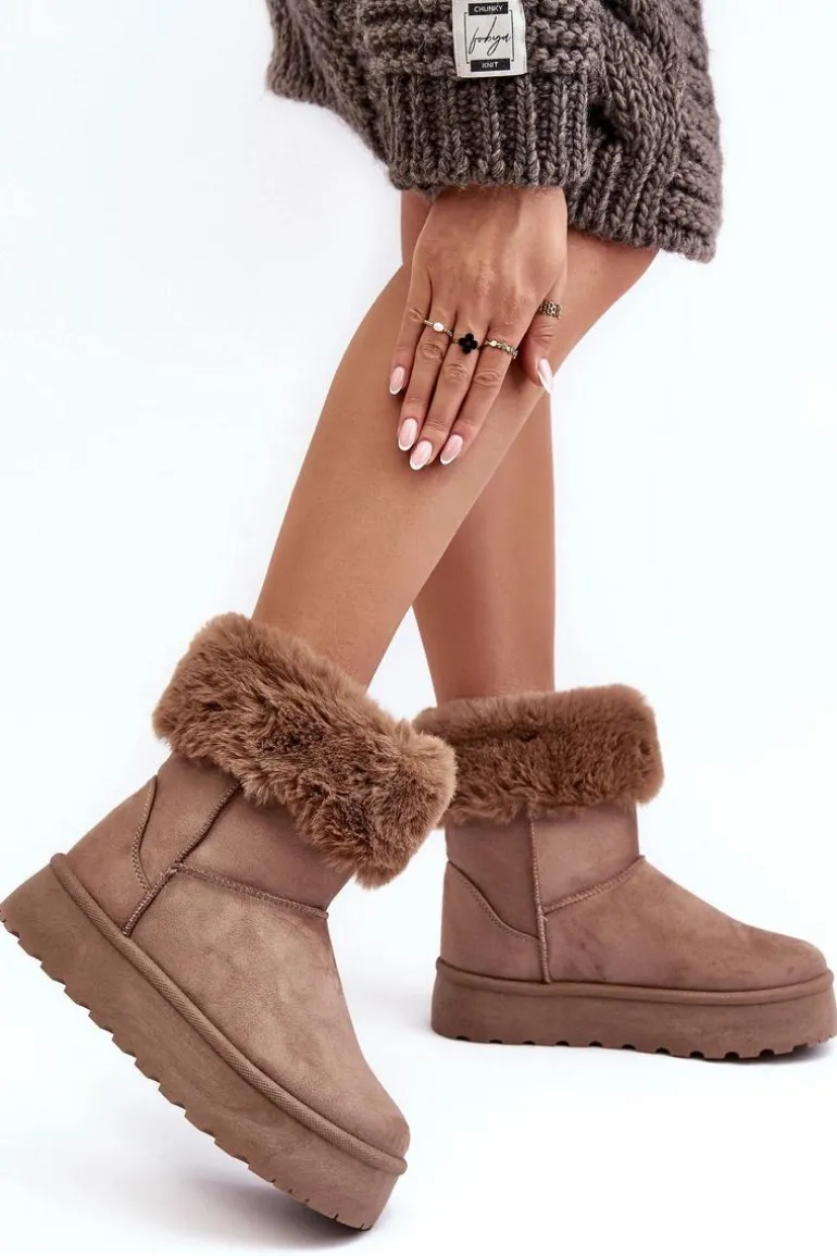 Damskie Śniegowce Z Futerkiem Beżowe Rainsa