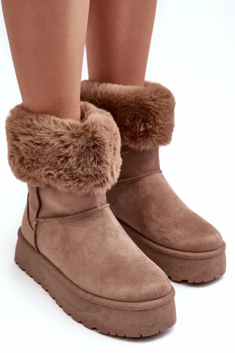 Damskie Śniegowce Z Futerkiem Beżowe Rainsa