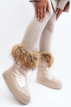 Damskie Śniegowce Z Futerkiem Beżowe Big Star MM274380