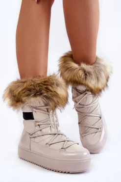 Damskie Śniegowce Z Futerkiem Sznurowane Beżowe Shannon