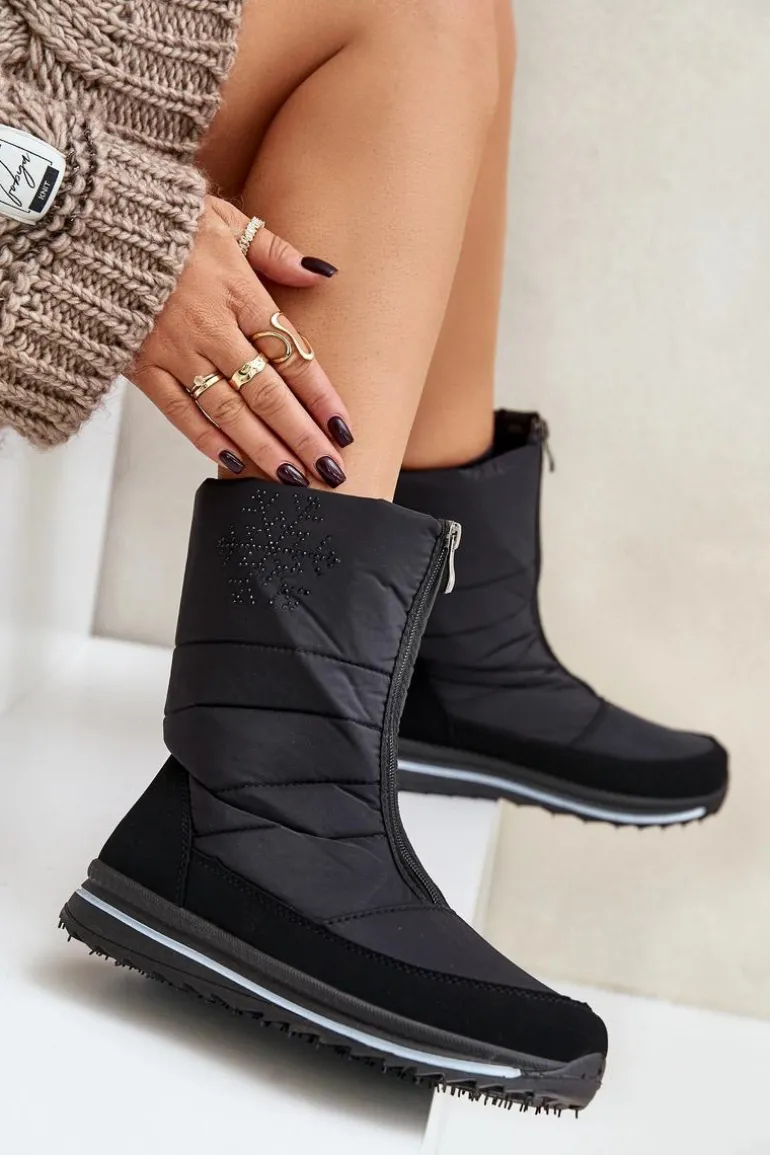 Damskie Śniegowce Z Suwakiem Progress PROGJ-22-130 Czarne