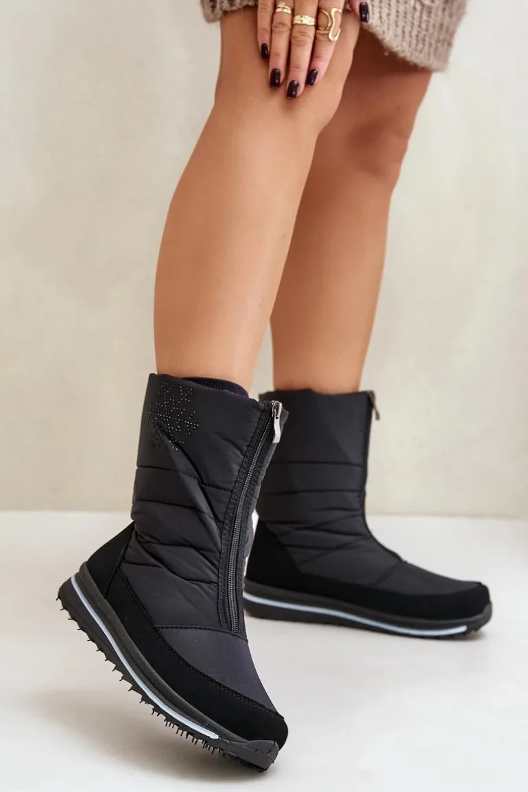 Damskie Śniegowce Z Suwakiem Progress PROGJ-22-130 Czarne