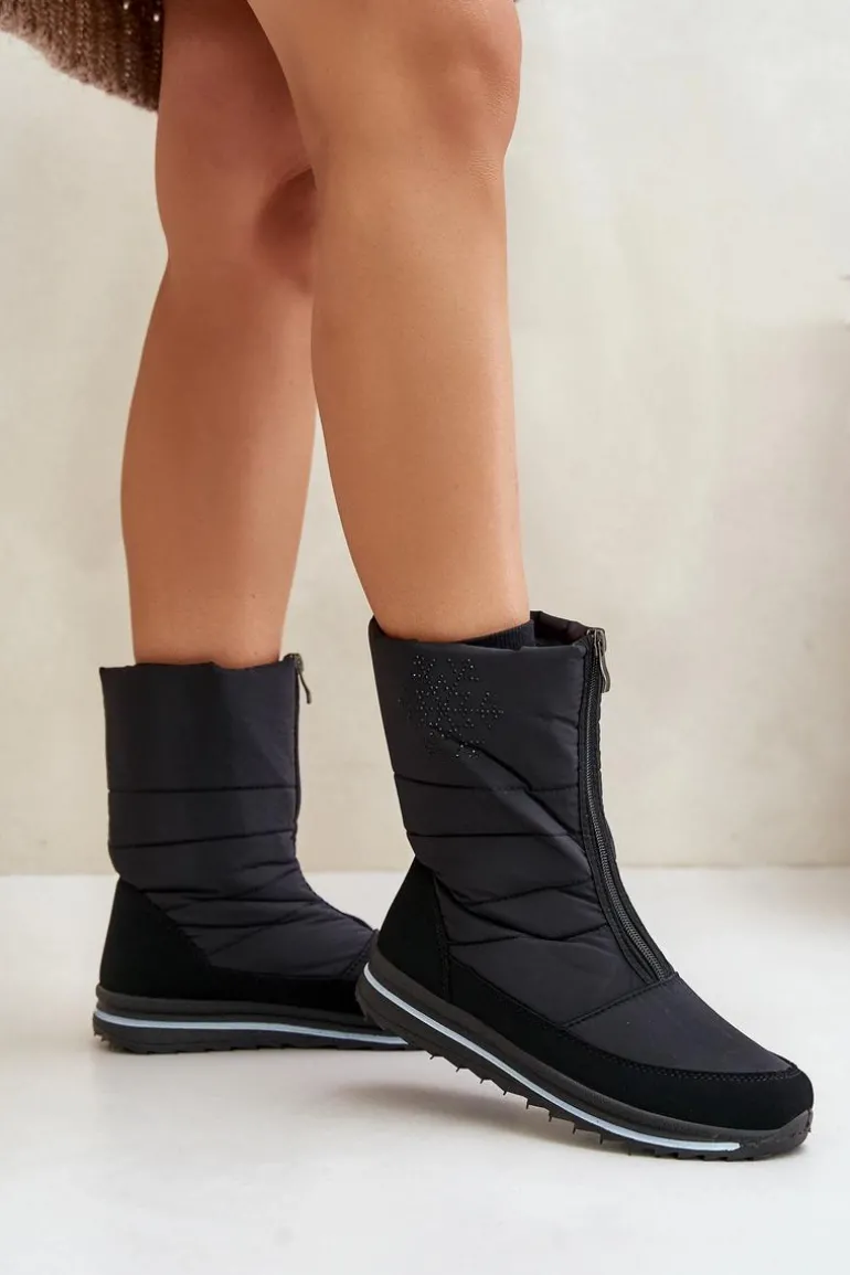 Damskie Śniegowce Z Suwakiem Progress PROGJ-22-130 Czarne