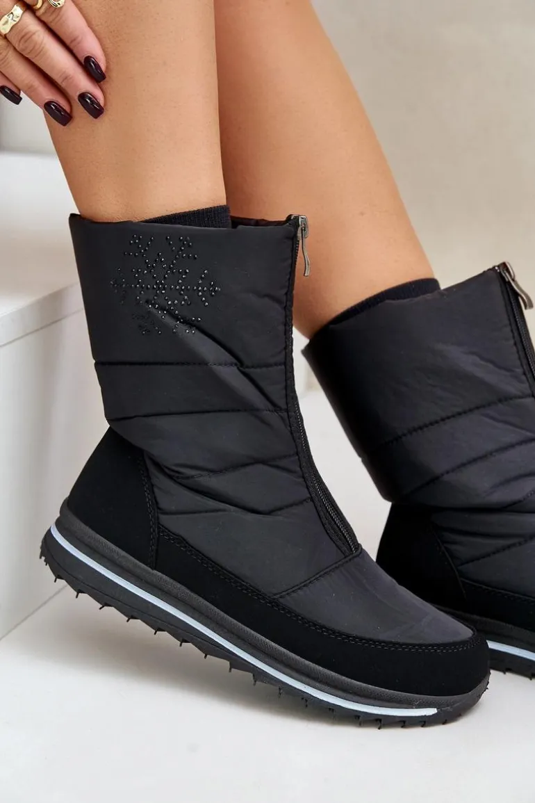 Damskie Śniegowce Z Suwakiem Progress PROGJ-22-130 Czarne