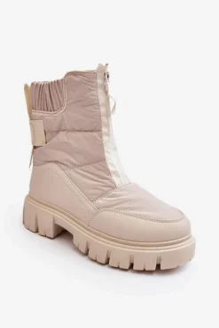 Damskie Śniegowce Z Suwakiem Ocieplane Futerkiem Jasnobeżowe Hixe