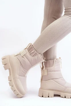 Damskie Śniegowce Z Suwakiem Ocieplane Futerkiem Jasnobeżowe Hixe