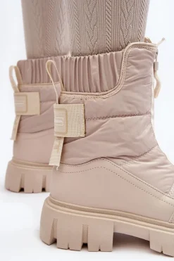 Damskie Śniegowce Z Suwakiem Ocieplane Futerkiem Jasnobeżowe Hixe