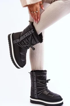 Damskie Śniegowce Z Wiązaniem Czarne Lilara