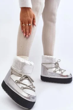 Damskie Śniegowce Z Wiązaniem Srebrne Toolsa