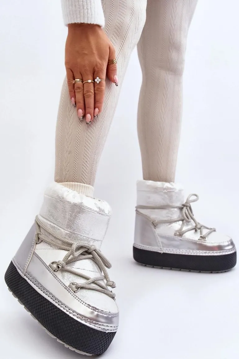 Damskie Śniegowce Z Wiązaniem Srebrne Toolsa