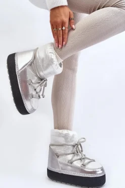 Damskie Śniegowce Z Wiązaniem Srebrne Toolsa