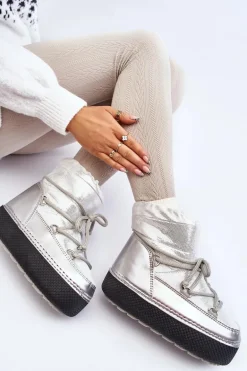 Damskie Śniegowce Z Wiązaniem Srebrne Toolsa