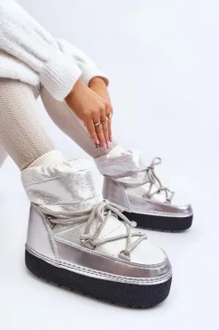 Damskie Śniegowce Z Wiązaniem Srebrne Toolsa