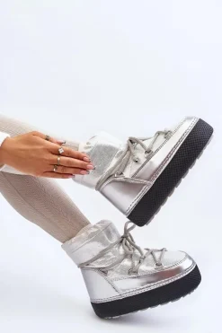 Damskie Śniegowce Z Wiązaniem Srebrne Toolsa