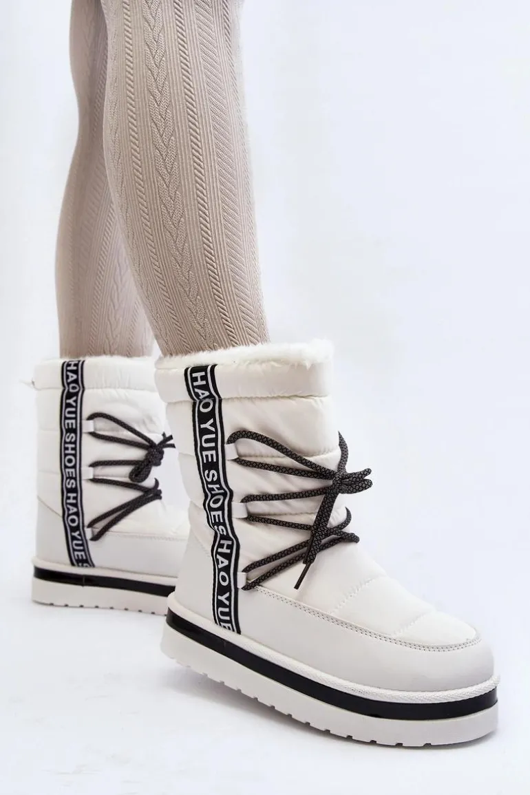 Damskie Śniegowce Z Wiązaniem Białe Lilara