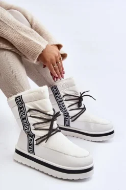 Damskie Śniegowce Z Wiązaniem Białe Lilara