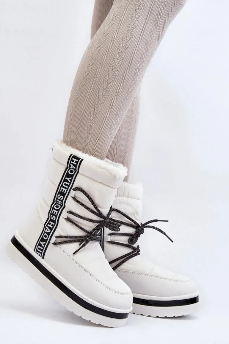 Damskie Śniegowce Z Wiązaniem Białe Lilara