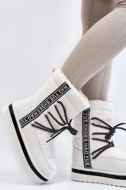 Damskie Śniegowce Z Wiązaniem Białe Lilara