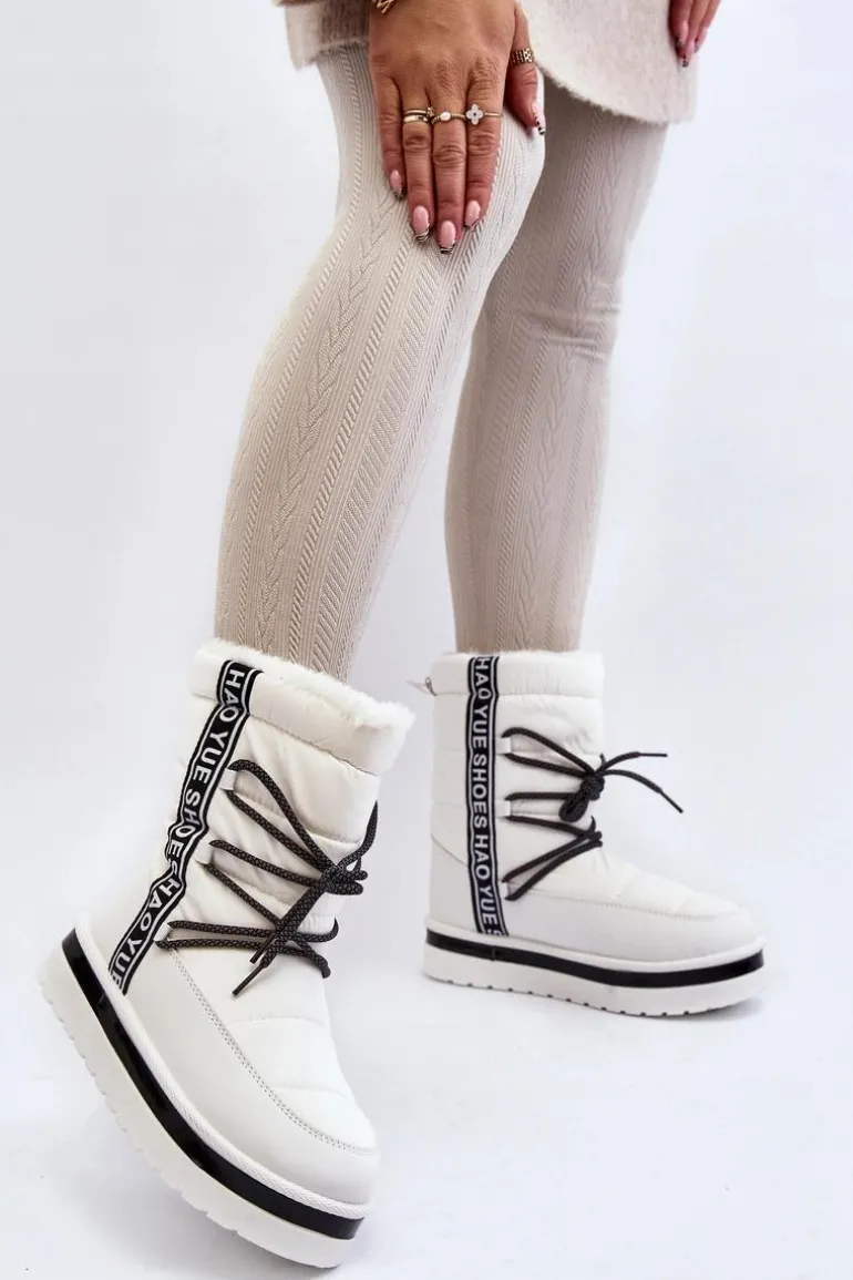 Damskie Śniegowce Z Wiązaniem Białe Lilara