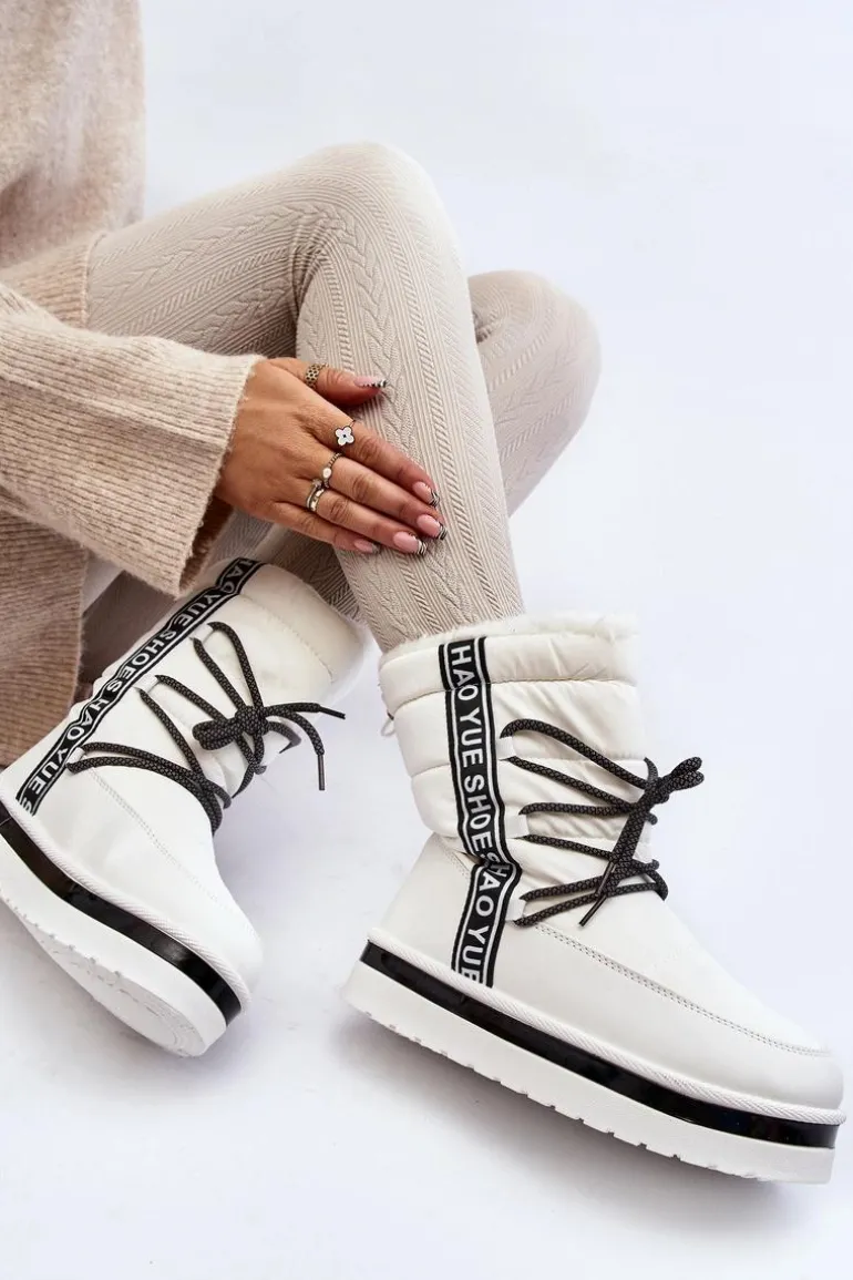 Damskie Śniegowce Z Wiązaniem Białe Lilara