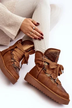 Damskie Śniegowce Z Wiązaniem D.Franklin DFSH370006 Brązowe