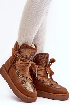 Damskie Śniegowce Z Wiązaniem D.Franklin DFSH370006 Brązowe