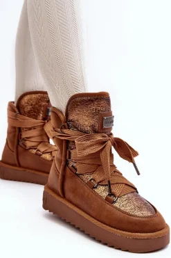 Damskie Śniegowce Z Wiązaniem D.Franklin DFSH370006 Brązowe