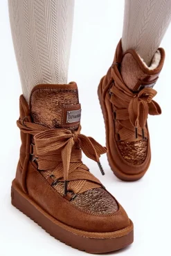 Damskie Śniegowce Z Wiązaniem D.Franklin DFSH370006 Brązowe