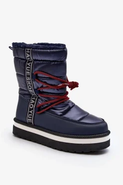 Damskie Śniegowce Z Wiązaniem Granatowe Lilara