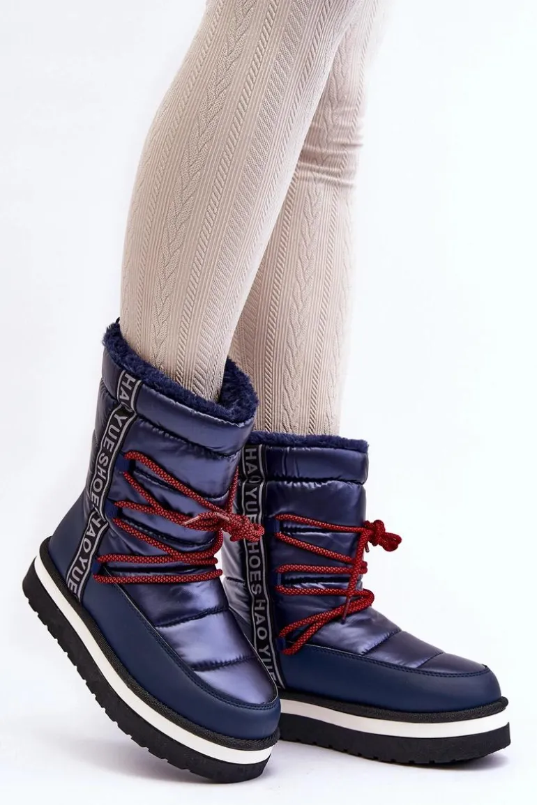 Damskie Śniegowce Z Wiązaniem Granatowe Lilara